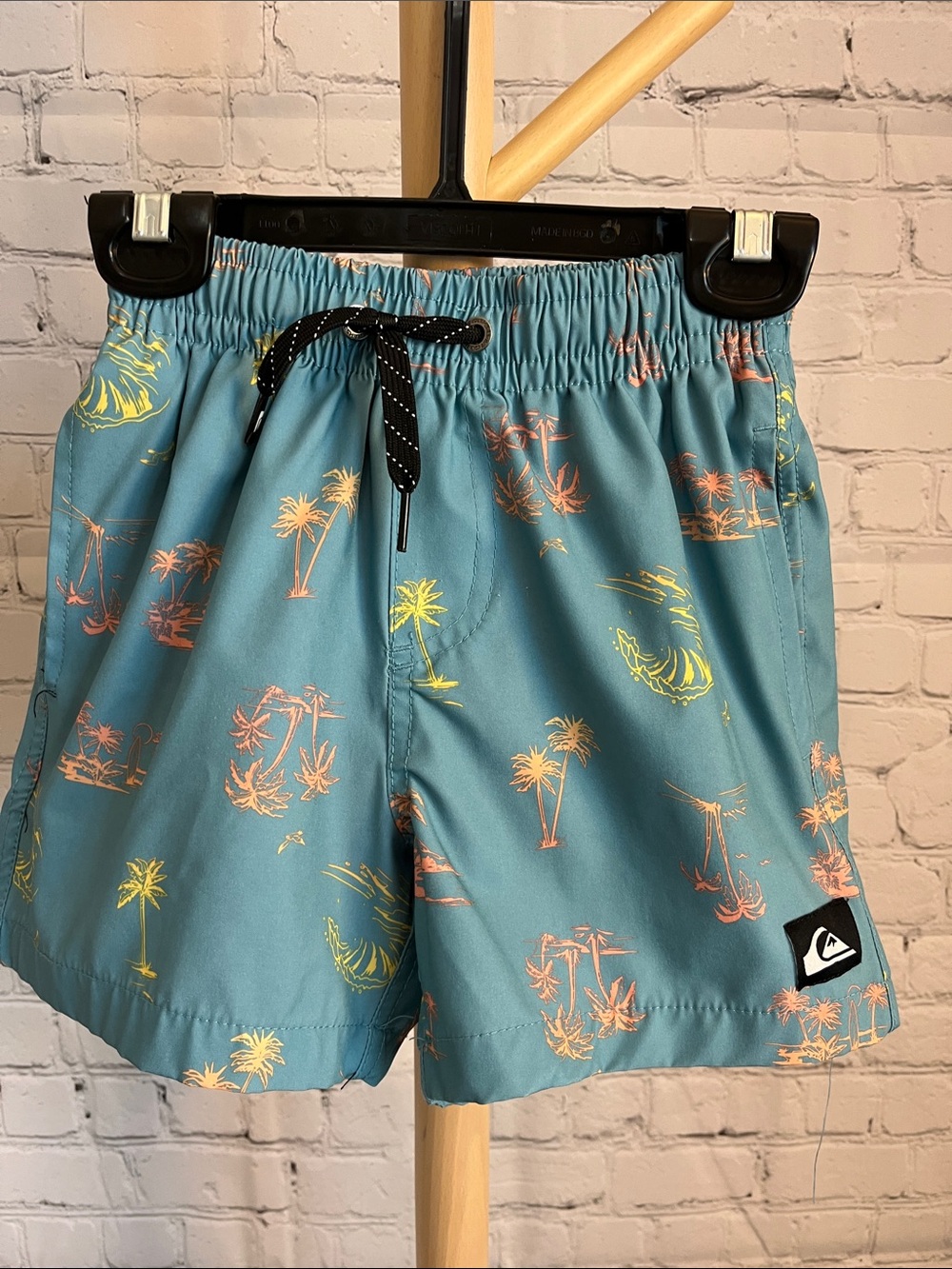 ⭐️⭐️ PICK 5 / $20 Quiksilver Teal Swim Shorts with Pink and Yellow Palm Print